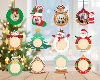 Colorful Wooden Christmas Photo Frame Ornament svg, Xmas Photo ornament svg, Christmas Ornament svg, Christmas Gift svg,Laser Cut Glowforge