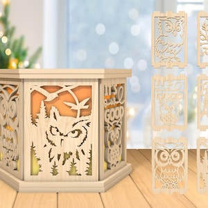 Fichier découpé au Laser 3D hibou chauffe-plat, chouette sur arbre lampe svg, svg chouette, chouette amoureux bougie lanterne svg, découpé au laser Glowforge