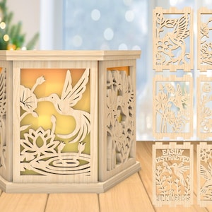 3D Kolibri Teelichthalter Laser Cut Datei, Kolibri Lampe svg, Kolibri Zitat Kerze Laterne svg, Laser Cut Glowforge, digitale Datei