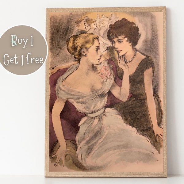 Renée Ringel Claudine en Ménage Print Poster | Lesbian Art | Lesbian Print | Lesbian Poster | Home Decor Wall Art | Vintage Famous Art