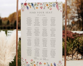 Spring Floral Wedding Seating Chart | Wildfloral Seating Chart | Colorful Floral Seating | Flower Wedding Sign | Wedding Table Seating Plan