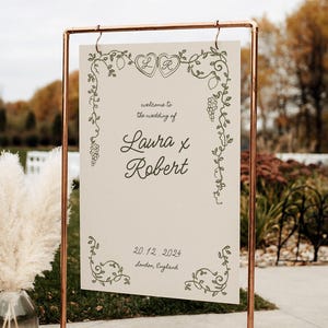 Cartello di benvenuto per matrimonio / Cartello di benvenuto per matrimonio italiano / Cartello di benvenuto mediterraneo italiano / Disegnato a mano / Scritto a mano / Stravagante / Cartello di benvenuto
