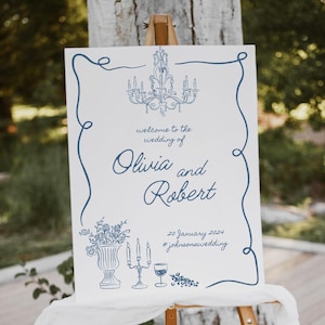 Hand gezeichnetes Hochzeit Willkommensschild | Skurriles Willkommensschild | Spaß Hochzeit Zeichen | Handgeschriebene illustrierte Hochzeit | Italienisch Französische Hochzeit | Spaß