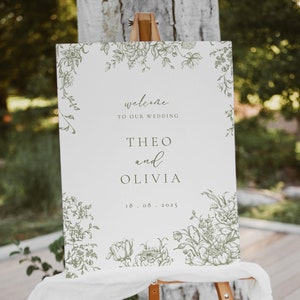 Green Floral Wedding Welcome Sign: Toile De Jouy (Digital Download)