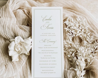 Sage Green Wedding Program: Ceremony Itinerary Template (Digital Download)