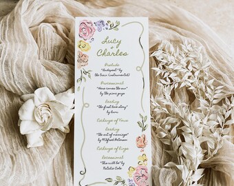 Whimsical Floral Wedding Program: Hand-Drawn Garden Party Ceremony Itinerary (Digital Download)