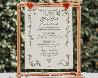 Whimsical Wedding Bar Menu: Hand-Drawn Mediterranean Drinks Sign (Digital Download)