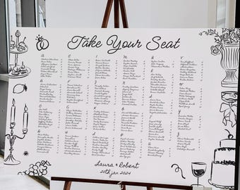 Hand Drawn Wedding Seating Chart: Whimsical Doodle Illustrations (Digital Download)