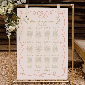 Hand Drawn Wedding Seating Chart | Whimsical Seating Chart | Quirky Table Seating | Whimsical Wedding Table Plan | Fun Wedding Seating Chart