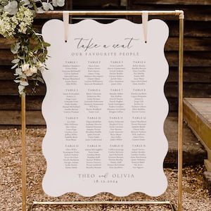 Plantilla de plano de mesas para bodas con diseño ondulado: Señalización minimalista moderna (Descarga digital)