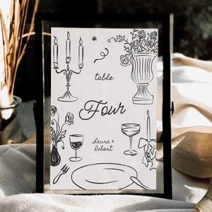 Handgezeichnete Tischnummern Zeichen | Skurril Tisch Zahlen Vorlage | Abendessen | Italienische Französische Hochzeitstafel | Lustige, handgeschriebene Illustration