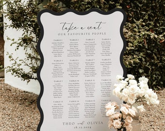 Wavy Wedding Seating Chart Template: Modern Ripple Design (Digital Download)