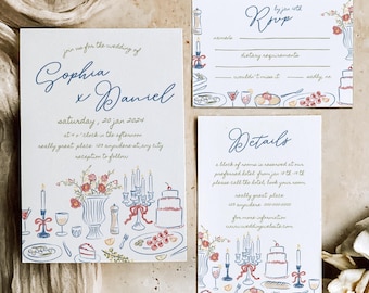 Wedding Invitation Template | Hand drawn scribble illustrations |  Hand drawn wedding invitation | Handwritten wedding | French Style | Fun