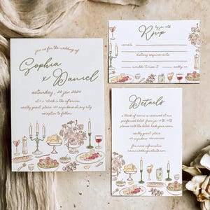 Hochzeitseinladung Vorlage | Handgezeichnete Hochzeitseinladung | Handgezeichnete Kritzelillustrationen | Handgeschriebene Hochzeit | Französischer Stil | Toll