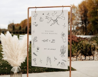 Wedding Welcome Sign Template | Whimsical Welcome Sign | Welcome Sign Template | Hand drawn | Scribble Illustrations | Fun Whimsical Trendy