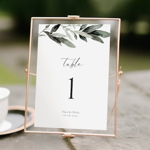 Greenery Wedding Table Number Sign | Eucalyptus Table Number Template | Greenery Wedding Number | Table numbers | Olive Leaves
