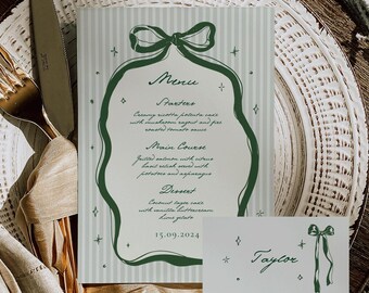 Bow Dinner Menu & Place Card: Striped Template (Digital Download)