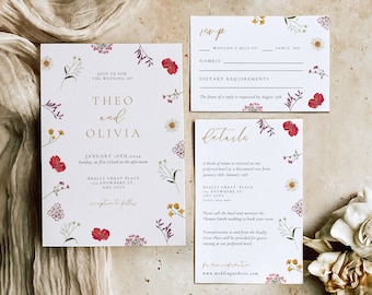 Wildfloral Wedding Invitation Template | Editable Floral Wedding Invitation | Flower Wedding Invitation | Wedding Invitation Bundle | CANVA