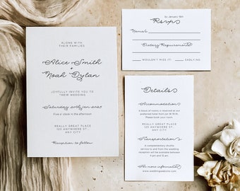 Wedding Invitation Template | Handwritten Fonts | French Style | Fun Whimsical Trendy | Minimalist Invite | Wavy Curly Font Invite | Canva