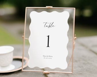 Wavy Wedding Table Number: Modern Minimalist Sign (Digital Download)