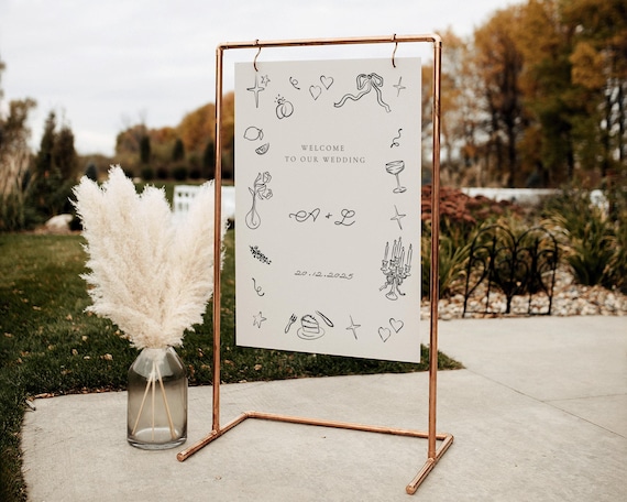 Whimsical Wedding Welcome Sign: Hand-Drawn Illustrations (Digital Download)