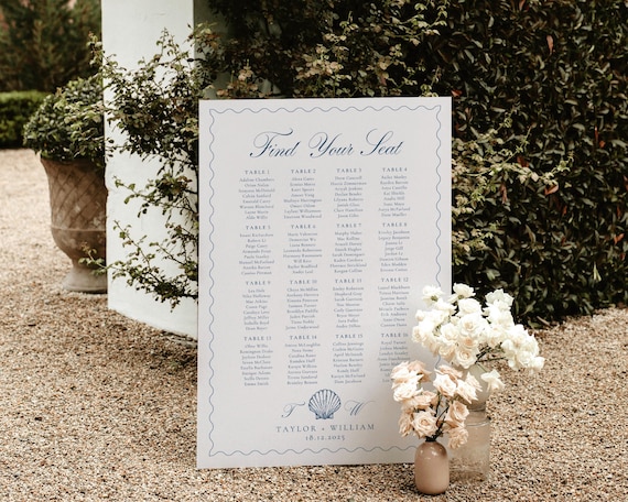 Seashell Wedding Seating Chart: Coastal Beach Design (Digital Download)