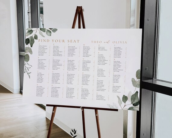Eucalyptus Wedding Seating Chart Template: Greenery Sign (Digital Download)