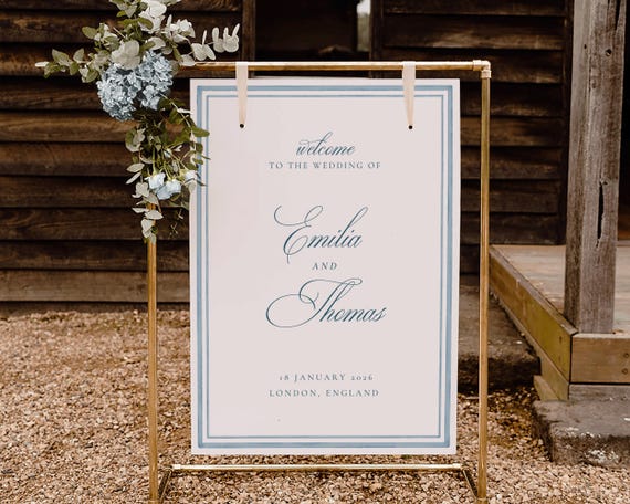 Blue Watercolor Wedding Welcome Sign: Elegant Classic Poster (Digital Download)