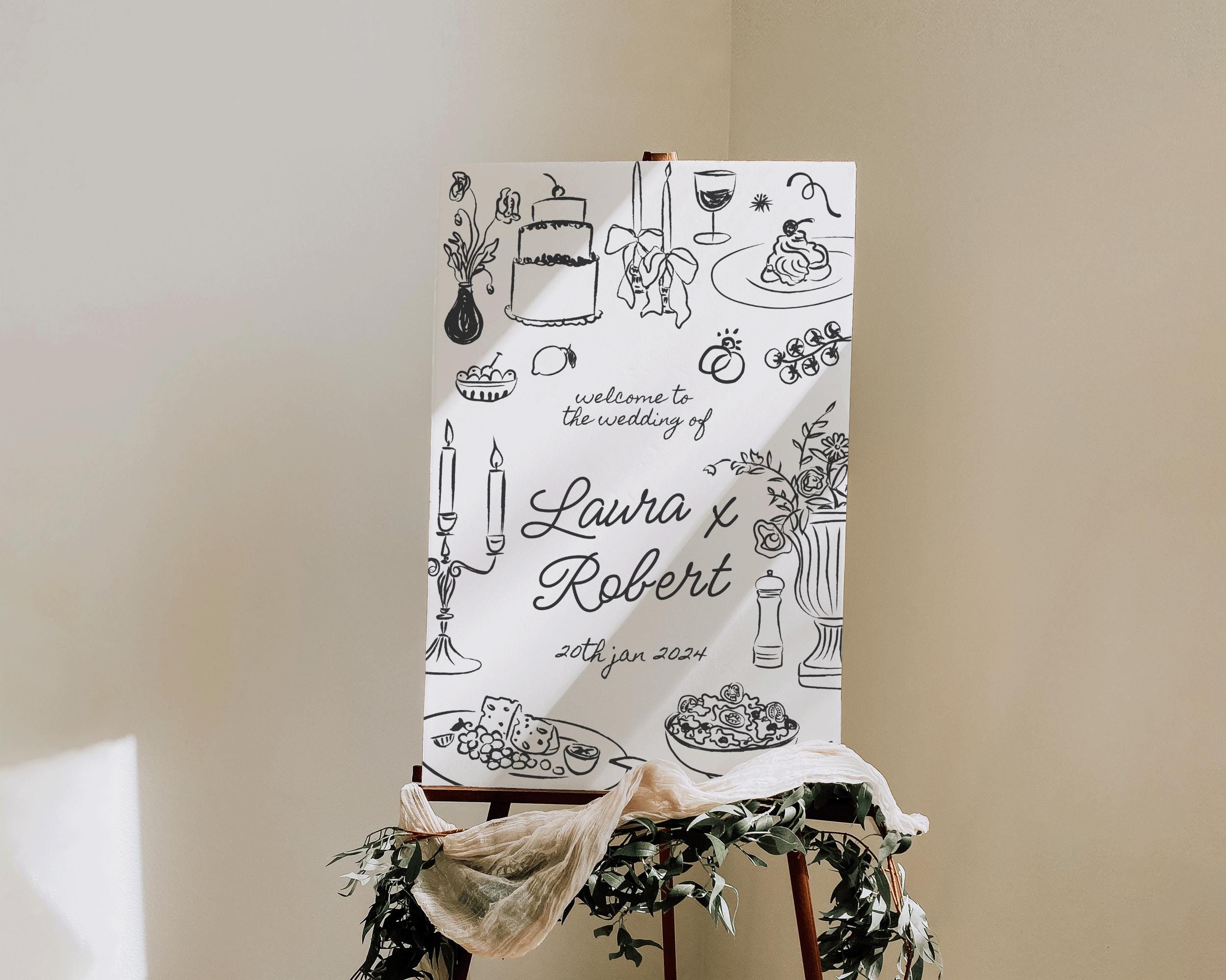 Hand-drawn Wedding Welcome Sign: Whimsical Dinner Illustrations (digital  Download) - Etsy