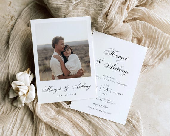 Old Money Photo Wedding Invitation Template: Vintage Style (Digital Download)