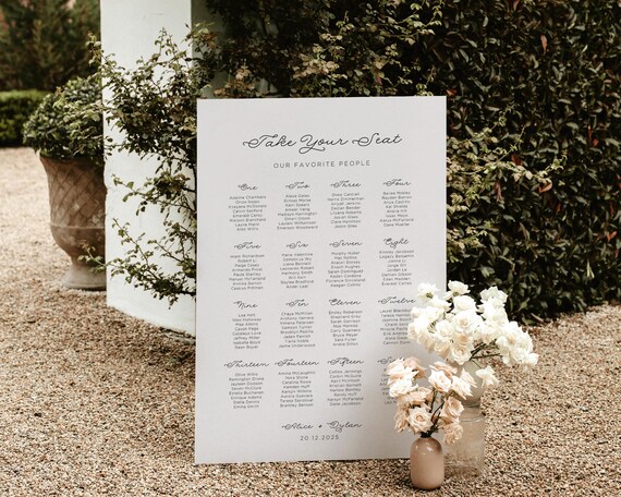 Minimalist Wedding Seating Chart Template: Cursive Font (Digital Download)