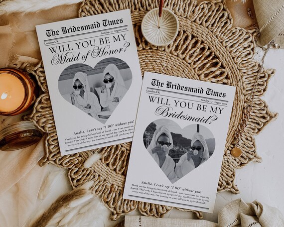 Bridesmaid Proposal Newspaper Template: Will You Be My Bridesmaid Card (Digital Download)