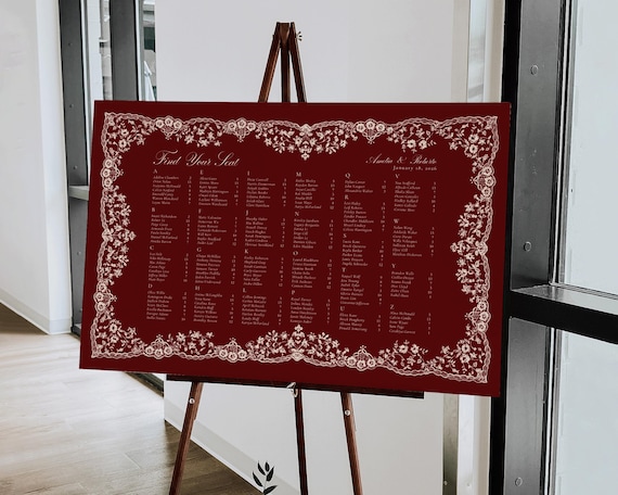 Romantic Burgundy Wedding Seating Chart: Hand-Drawn Illustrations (Digital Download)