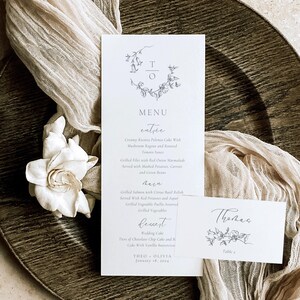 Vintage Floral Wedding Menu And Place Card: Botanical Crest (Digital Download)