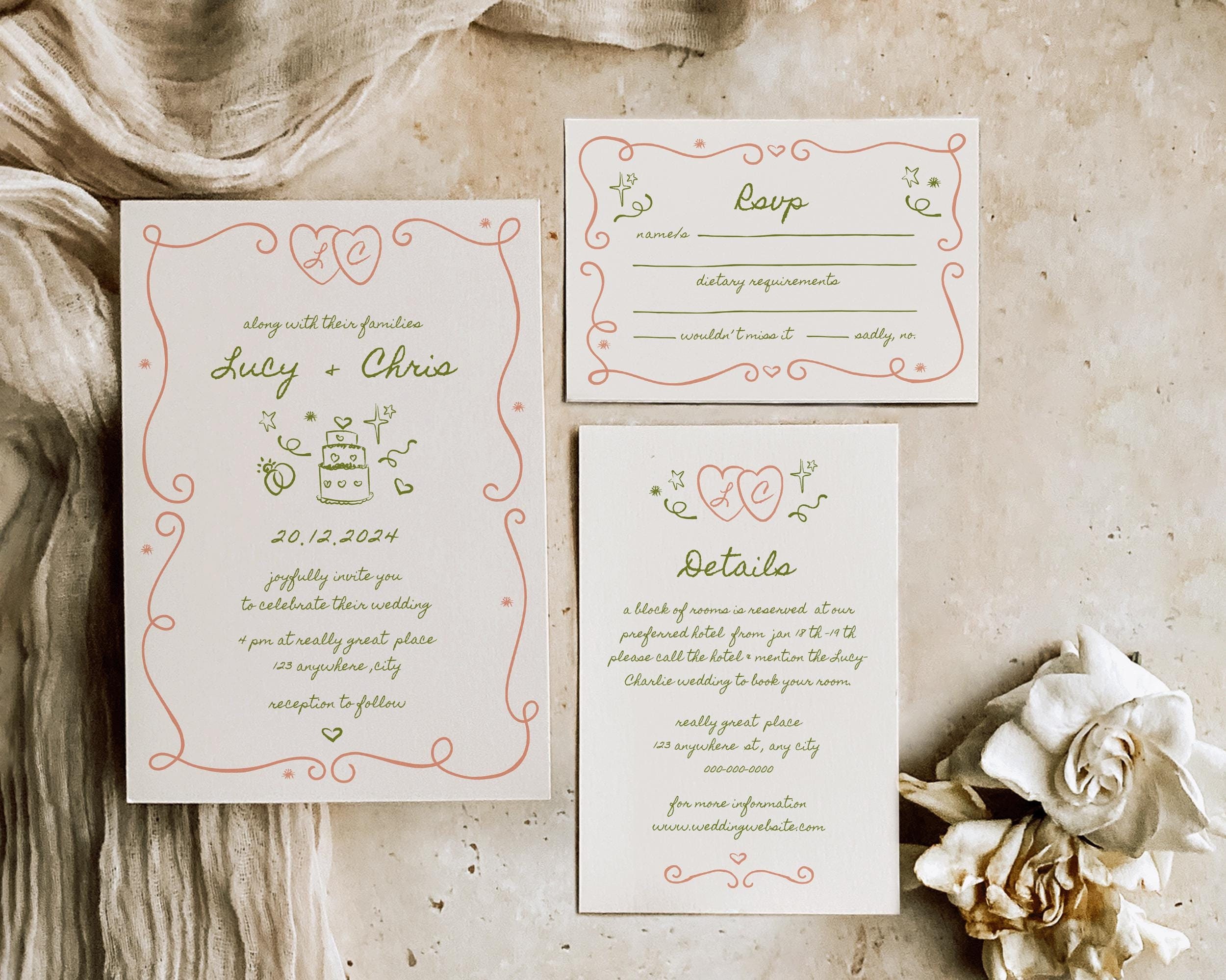 Plantilla de invitación de boda dibujada a mano: Ilustración divertida y  moderna (Descarga digital) - Etsy México, image size:2500x2000