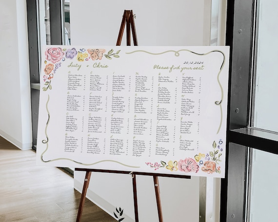 Whimsical Floral Wedding Seating Chart: Garden Party Table Plan (Digital Download)