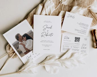 Minimalist Wedding Invitation Template: Modern Elegant Invite Suite (Instant Download)