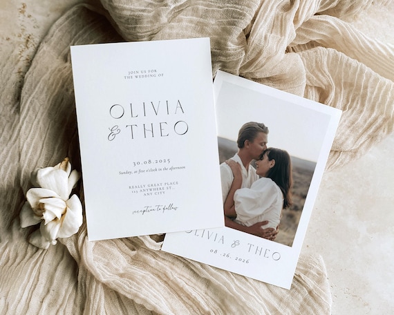 Minimalist Photo Wedding Invitation Template: Modern Elegant Invite (Digital Download)