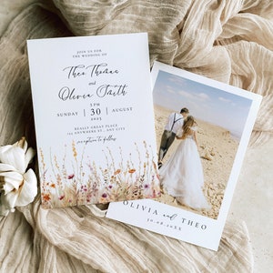 Wildfloral Wedding Invitation Template | Boho Wedding Invite | Modern Wedding Invite | Minimalist Wedding Invite | Photo Wedding Invitation