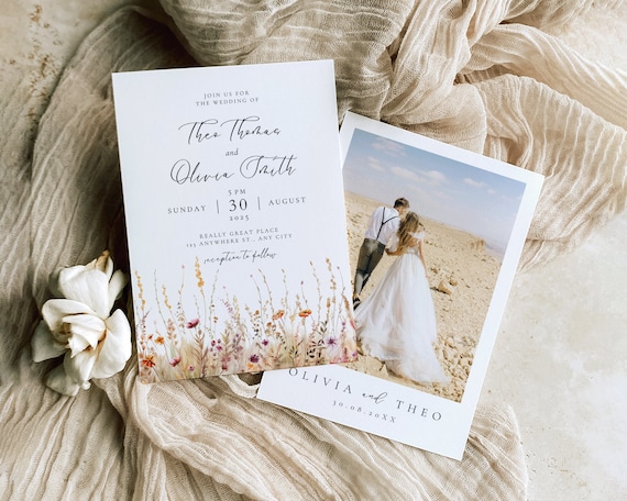 Floral Wedding Invitation Template With Photo (Digital Download)