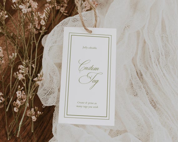 Sage Green Custom Tag Template: Wedding Favor Label (Digital Download)
