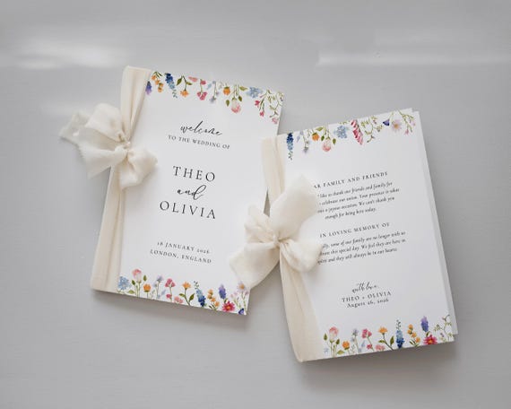 Spring Floral Wedding Program Template: Colorful Wildflowers Ceremony Booklet (Digital Download)