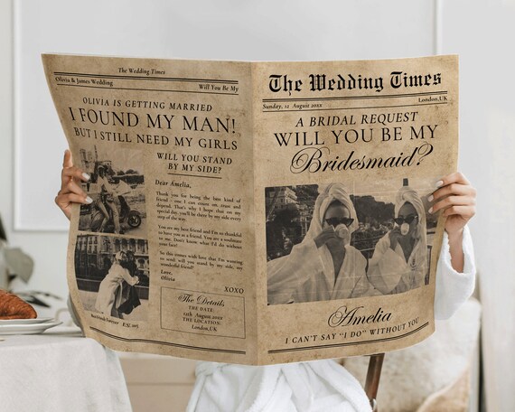 Vintage Bridesmaid Proposal Newspaper Template: Bouquet Wrap (Digital Download)