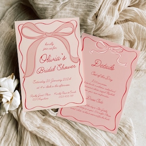 Uitnodiging voor vrijgezellenfeest met roze strik: Coquette Invite (digitale download)
