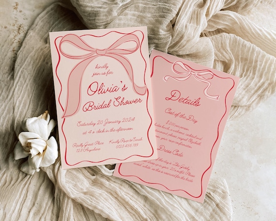 Pink Bow Bridal Shower Invitation: Coquette Invite (Digital Download)