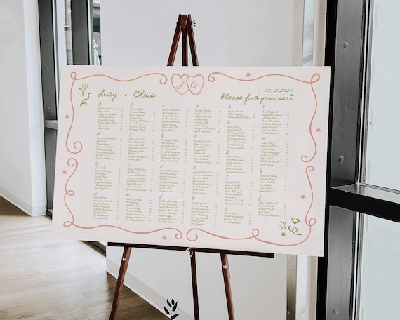 Hand Drawn Wedding Seating Chart: Fun Trendy Illustration (Digital Download)