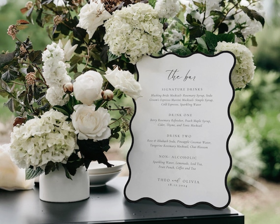 Wavy Wedding Bar Menu Template: Scalloped Edge Drink Sign (Digital Download)