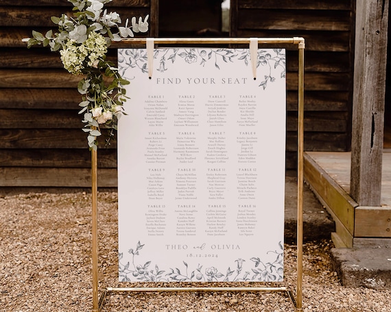 Vintage Floral Wedding Seating Chart: Botanical Crest (Digital Download)