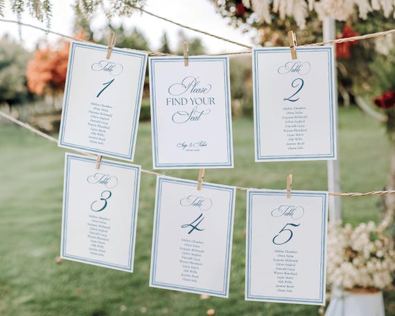 Blue Watercolor Wedding Table Plan Template: Seating Chart Card (Digital Download)