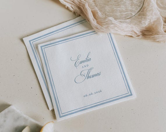 Blue Watercolor Wedding Napkin Template: Elegant Classic Party Decor (Digital Download)